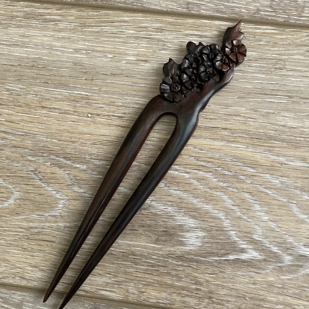 Sale! Gorgeous plumeria wood carved hair stick